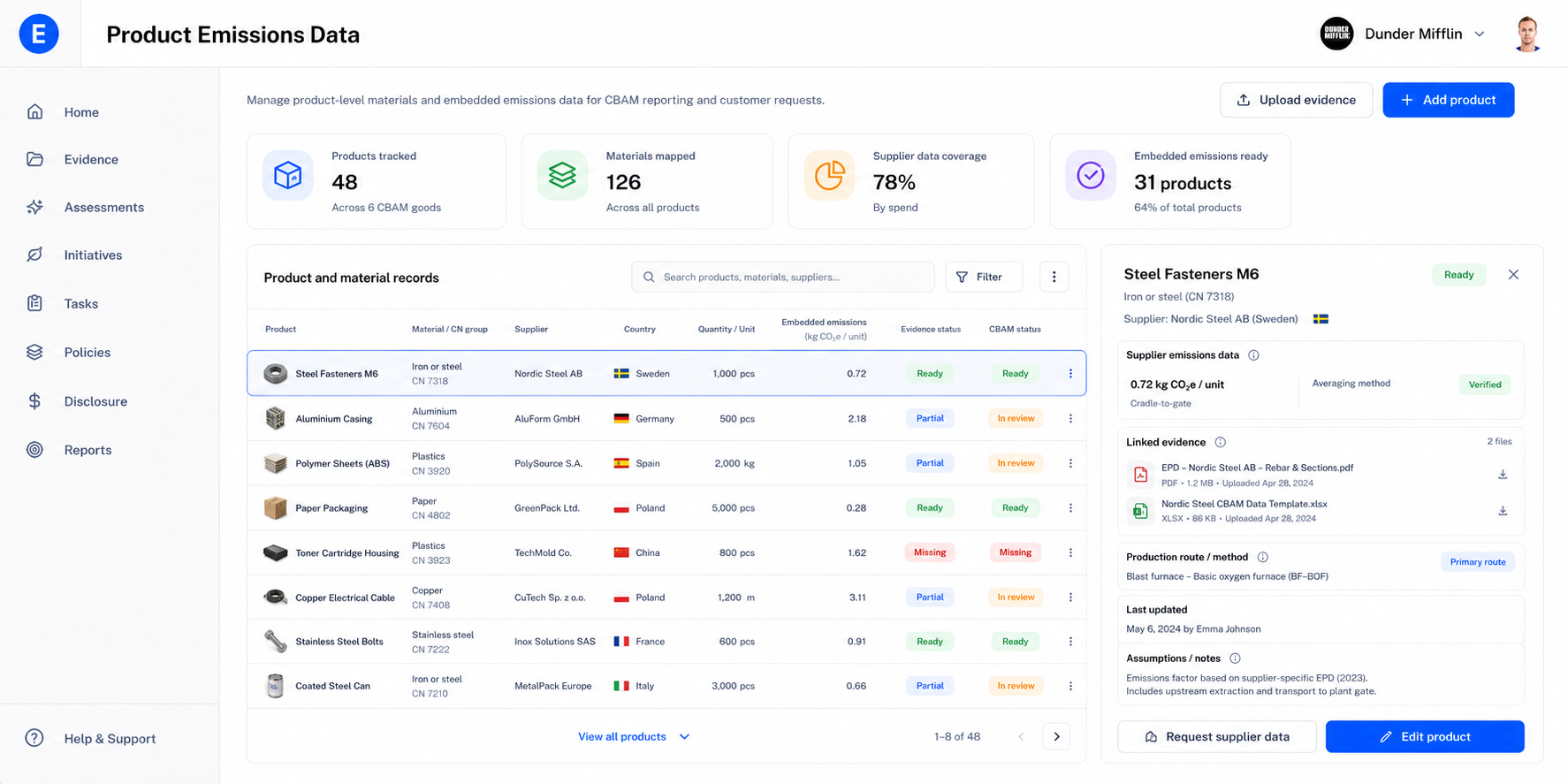 Manage Product Emissions Data